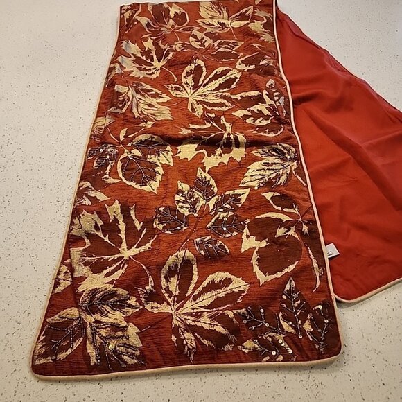 Nicole Miller Orange Gold Centerpiece Table Runner Fall Thanksgiving 70” x 16” - Picture 1 of 4